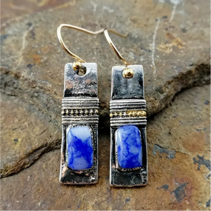 Vintage Blue Patterned Stone Earrings