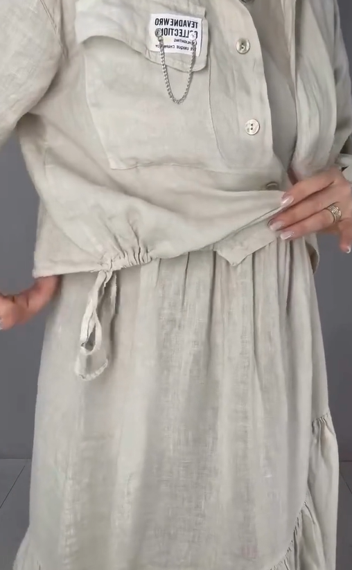 Comfortable cotton and linen jacket and dress two-piece set