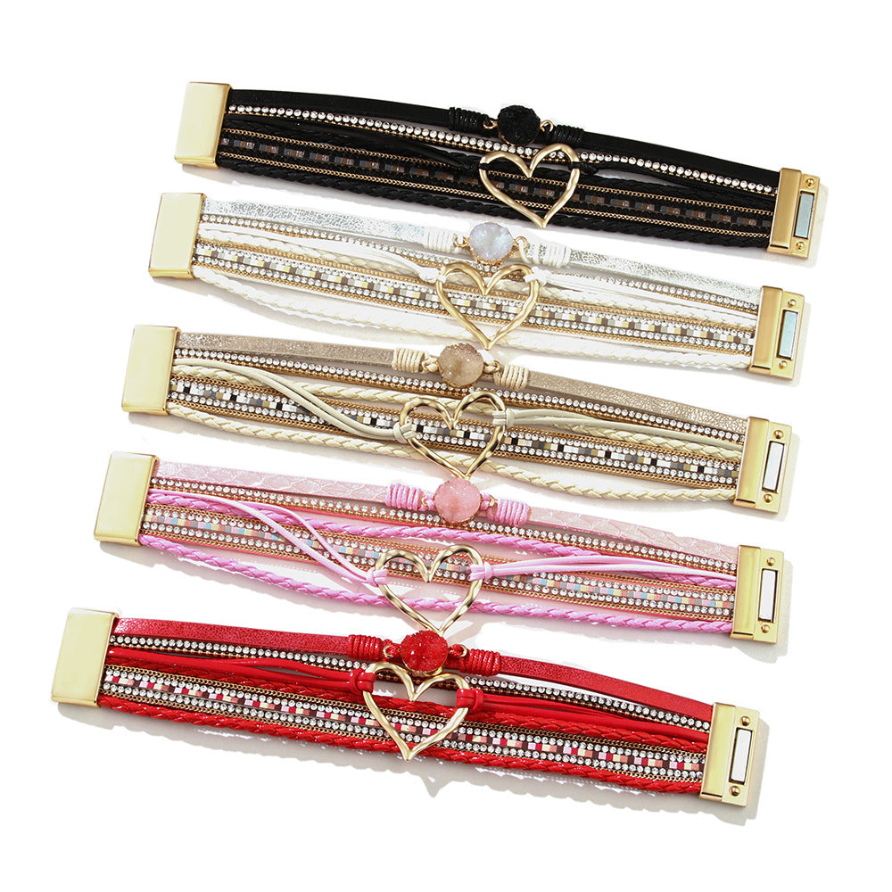 Bohemian Heart Shape Rhinestone Magnetic Bracelet