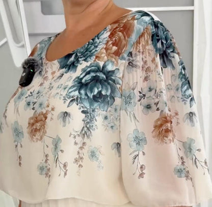 Half Sleeve Floral Print Chiffon Dress