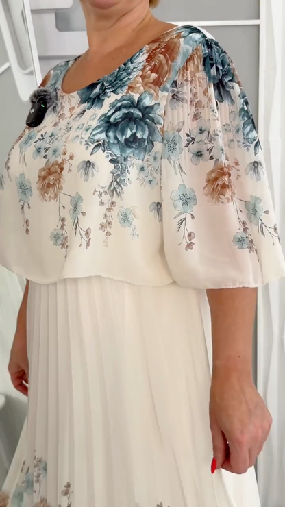 Half Sleeve Floral Print Chiffon Dress