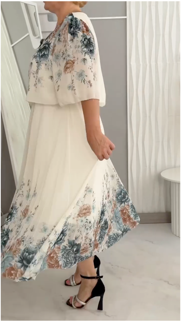Half Sleeve Floral Print Chiffon Dress