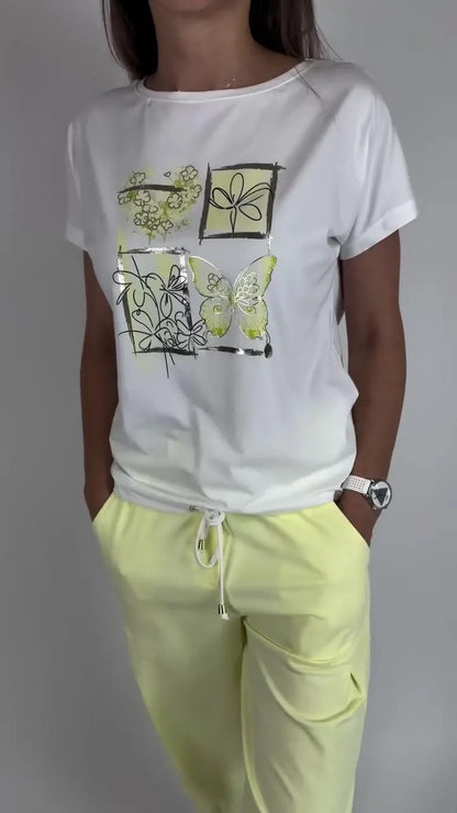Printed T-shirt and solid color jogging pants set