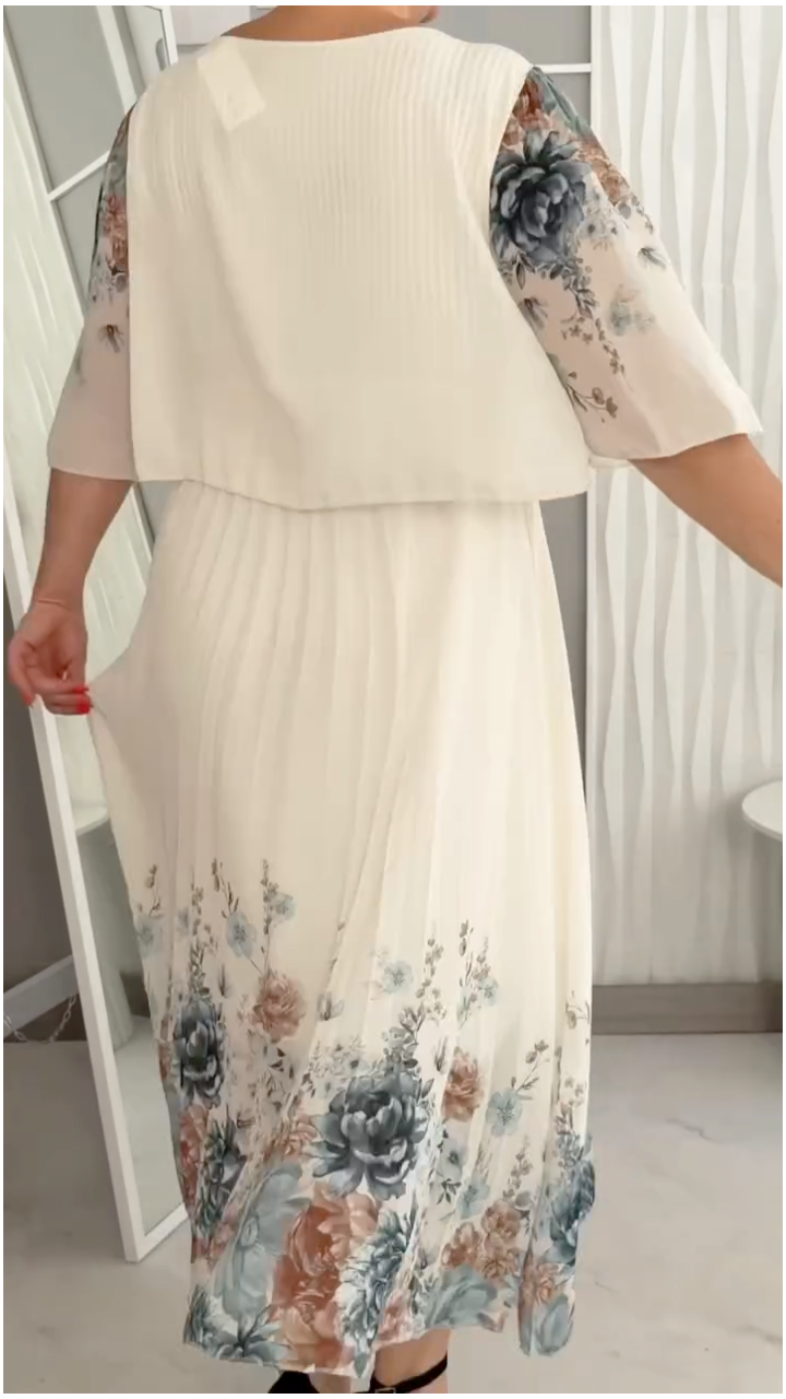 Half Sleeve Floral Print Chiffon Dress