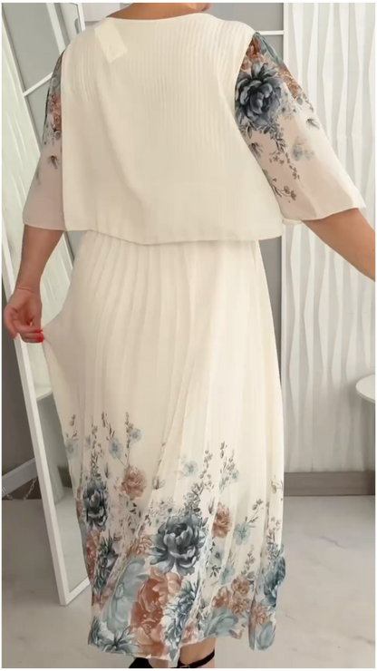 Half Sleeve Floral Print Chiffon Dress