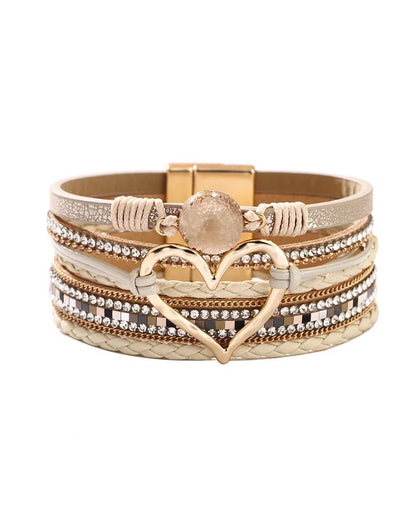 Bohemian Heart Shape Rhinestone Magnetic Bracelet