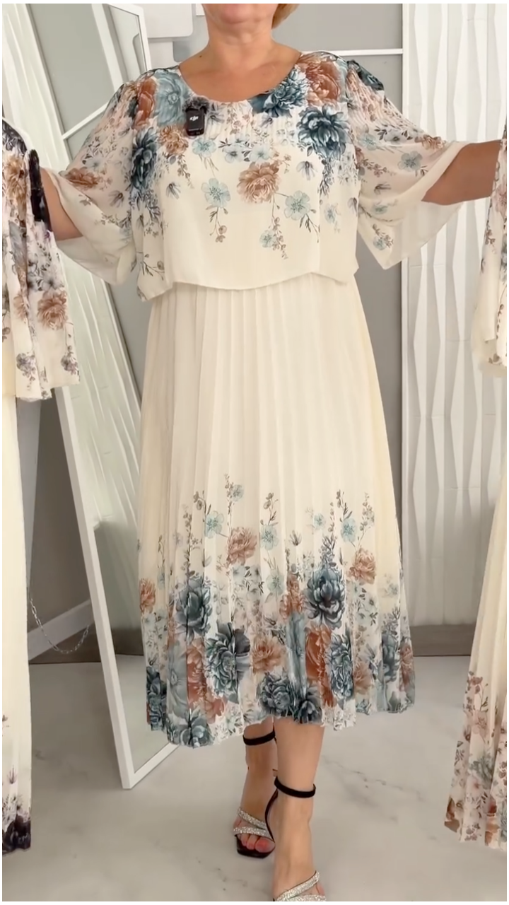 Half Sleeve Floral Print Chiffon Dress
