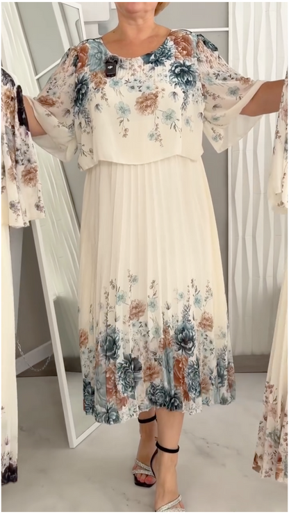 Half Sleeve Floral Print Chiffon Dress