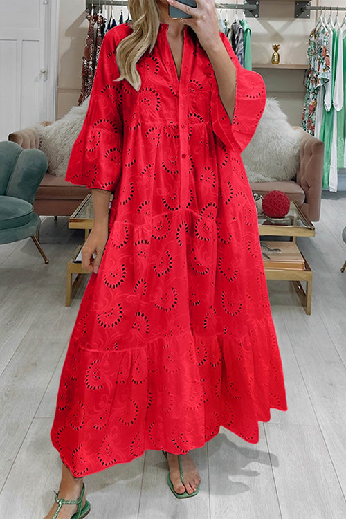 🎁Last day Clearance sale! V Neck Flares Sleeve Embroidery Cotton Dress