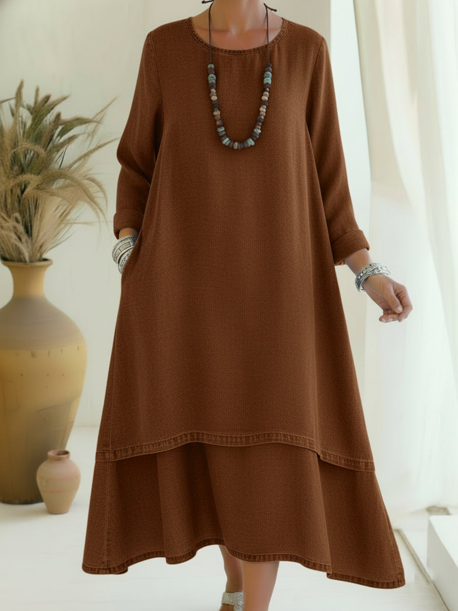 Elegant Double-layered Hem Denim Dress