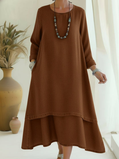 Elegant Double-layered Hem Denim Dress