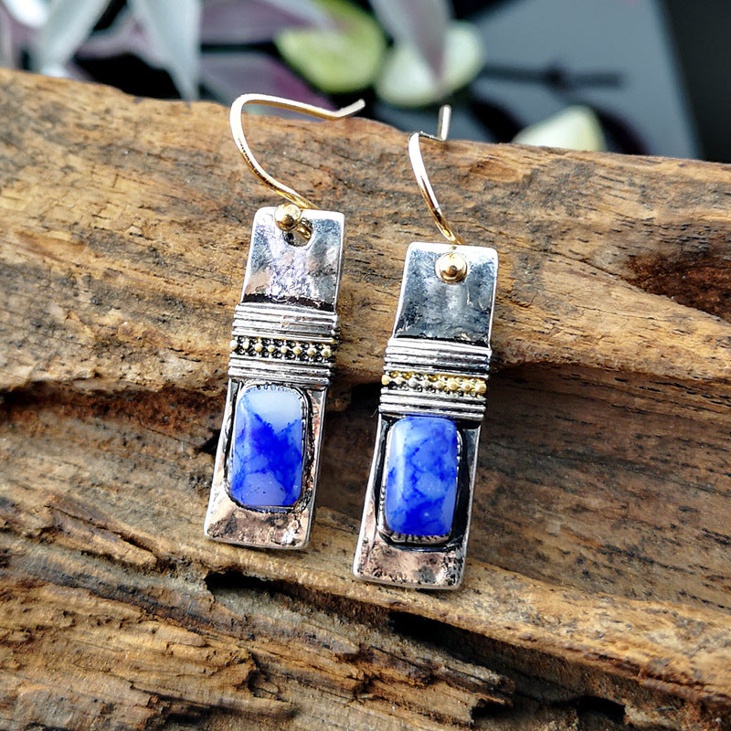 Vintage Blue Patterned Stone Earrings