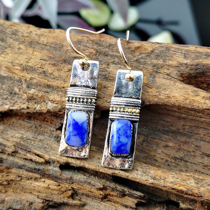 Vintage Blue Patterned Stone Earrings
