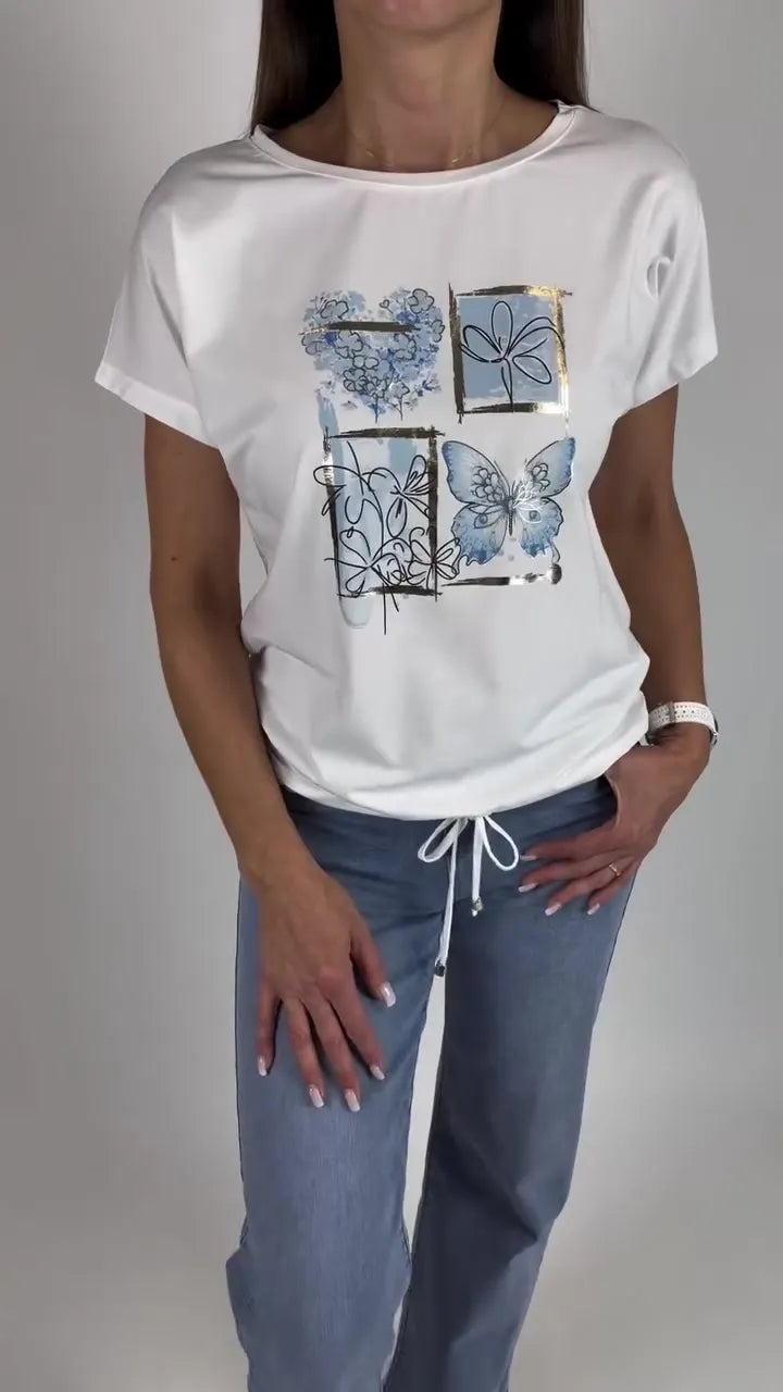 Printed T-shirt and solid color jogging pants set