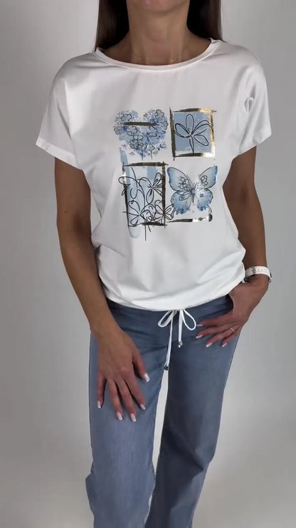 Printed T-shirt and solid color jogging pants set