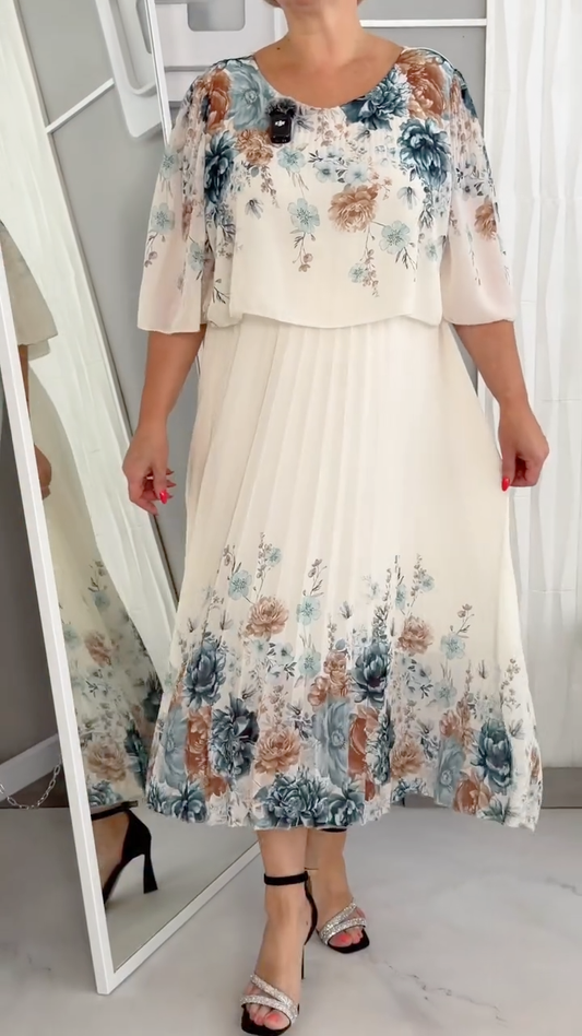 Half Sleeve Floral Print Chiffon Dress