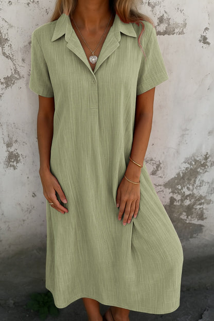 Loose-Fitting Short-Sleeved Cotton And Linen Shirt Dress