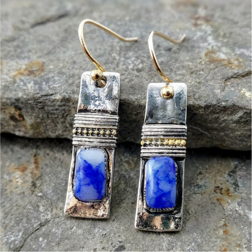 Vintage Blue Patterned Stone Earrings