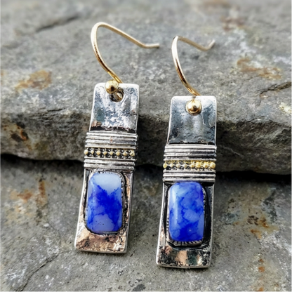 Vintage Blue Patterned Stone Earrings