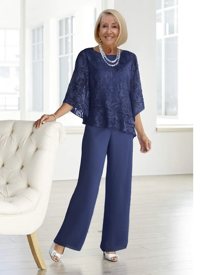 Women'S Chiffon Half-Sleeve Round Neck Set Loose Women'S Clothing Two-Piece Suit