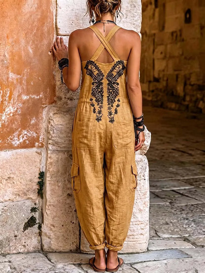 Women's V-neck Sleeveless Wide-leg Jumpsuit