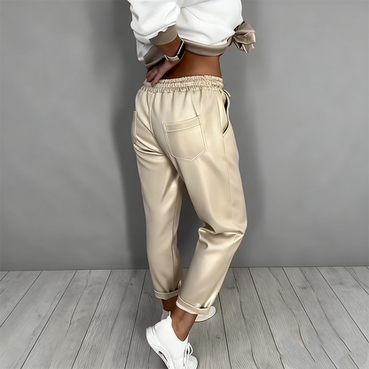Women's Casual V-Neck Top & High Waist Pants 2-Piece Set